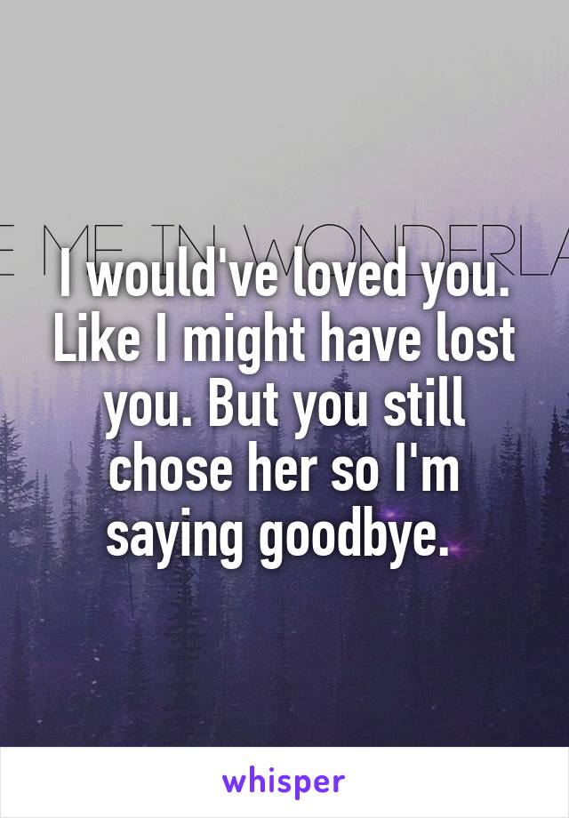 I would've loved you. Like I might have lost you. But you still chose her so I'm saying goodbye. 