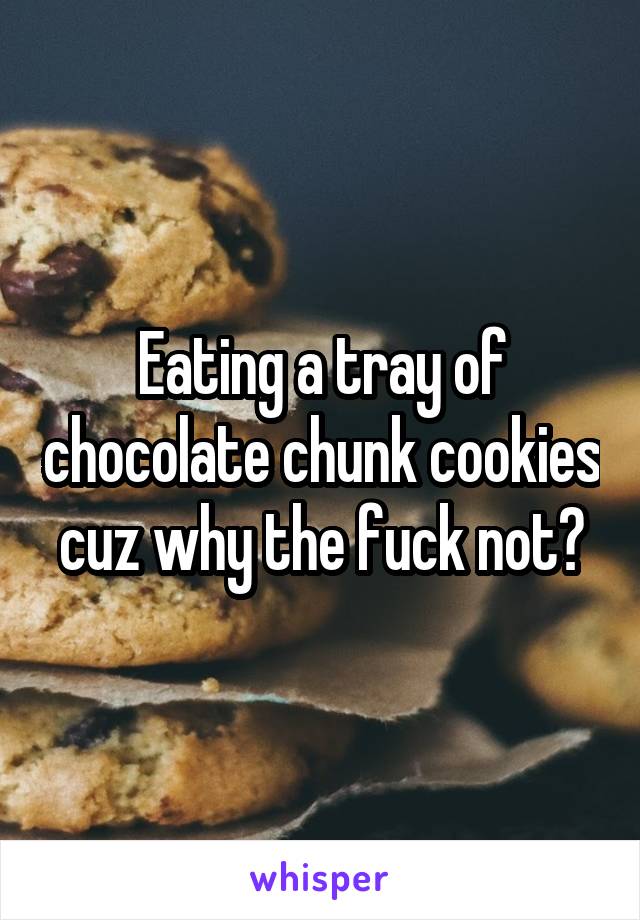 Eating a tray of chocolate chunk cookies cuz why the fuck not?