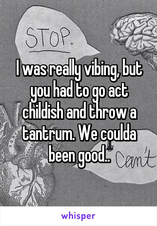 I was really vibing, but you had to go act childish and throw a tantrum. We coulda been good..