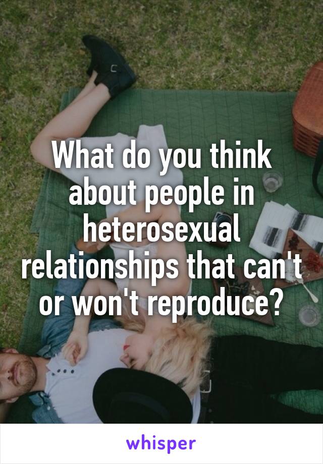 What do you think about people in heterosexual relationships that can't or won't reproduce?