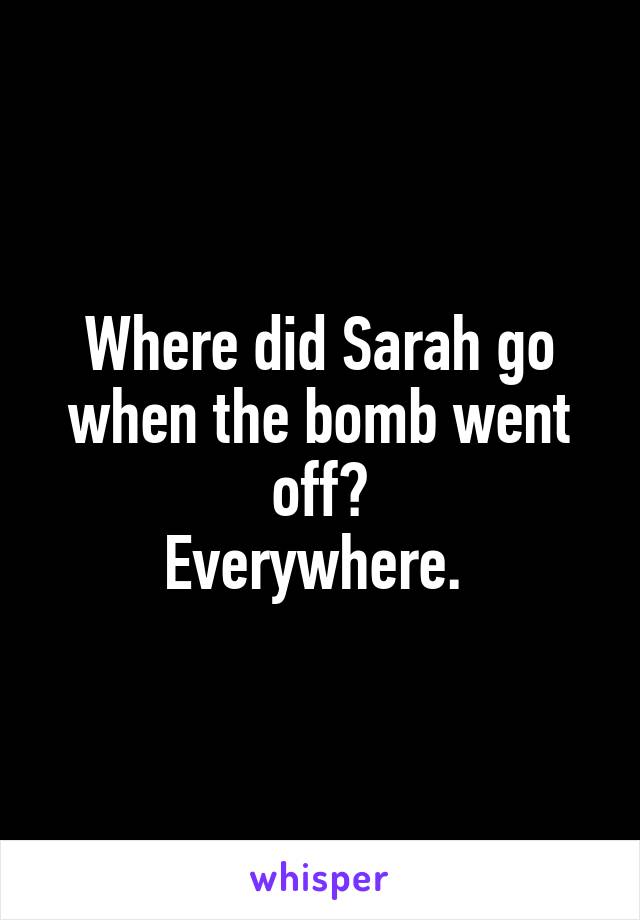 Where did Sarah go when the bomb went off?
Everywhere. 