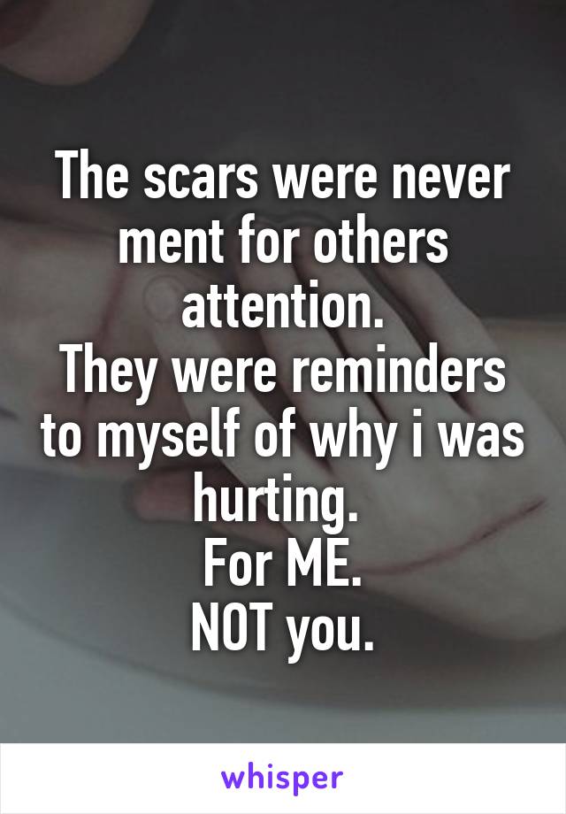 The scars were never ment for others attention.
They were reminders to myself of why i was hurting. 
For ME.
NOT you.