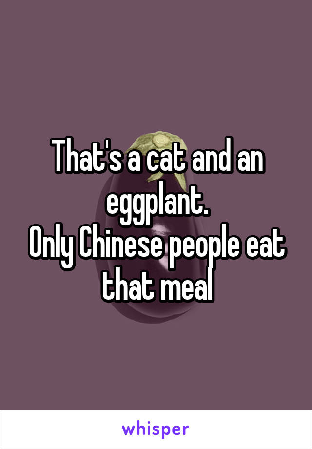 That's a cat and an eggplant.
Only Chinese people eat that meal