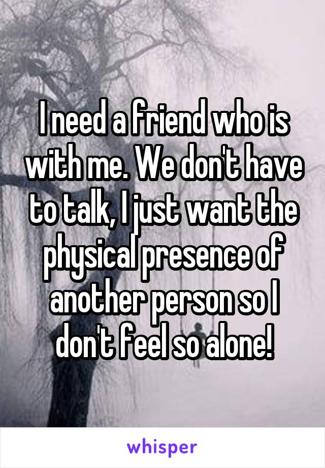 I need a friend who is with me. We don't have to talk, I just want the physical presence of another person so I don't feel so alone!