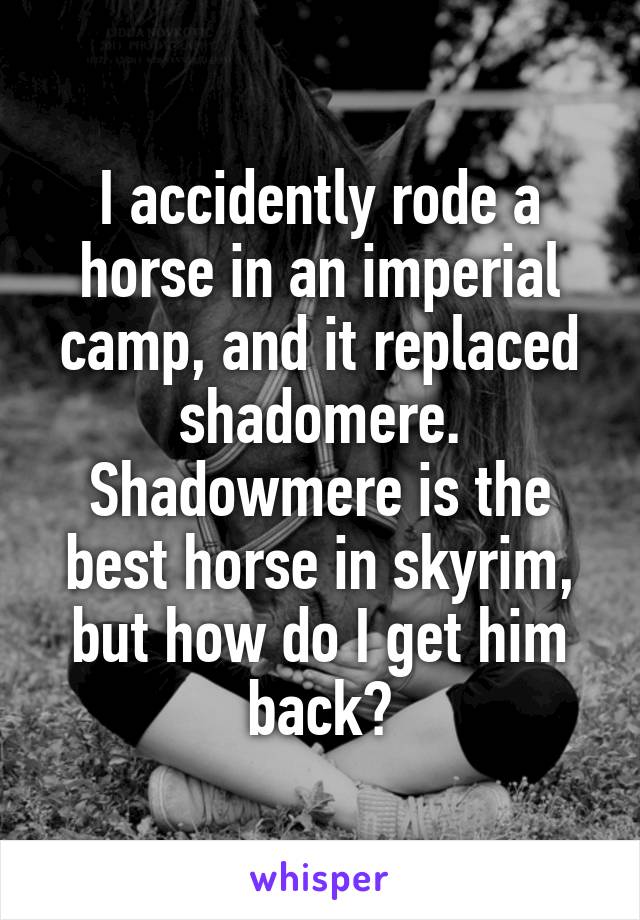 I accidently rode a horse in an imperial camp, and it replaced shadomere. Shadowmere is the best horse in skyrim, but how do I get him back?