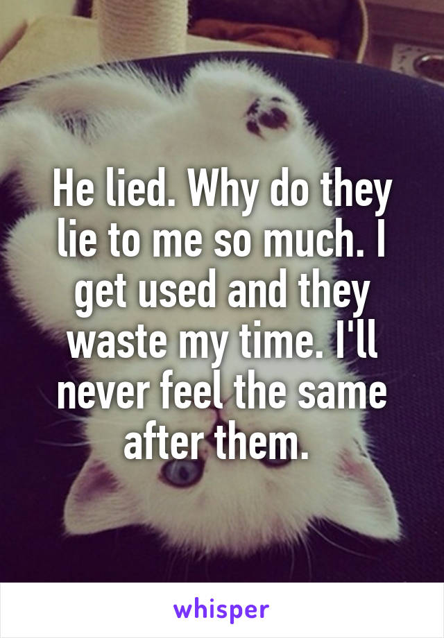 He lied. Why do they lie to me so much. I get used and they waste my time. I'll never feel the same after them. 