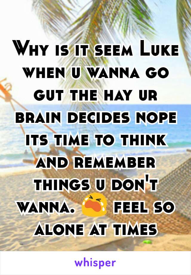 Why is it seem Luke when u wanna go gut the hay ur brain decides nope its time to think and remember things u don't wanna. 😭 feel so alone at times