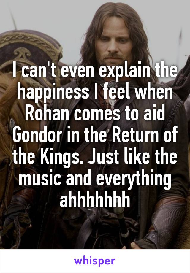 I can't even explain the happiness I feel when Rohan comes to aid Gondor in the Return of the Kings. Just like the music and everything ahhhhhhh