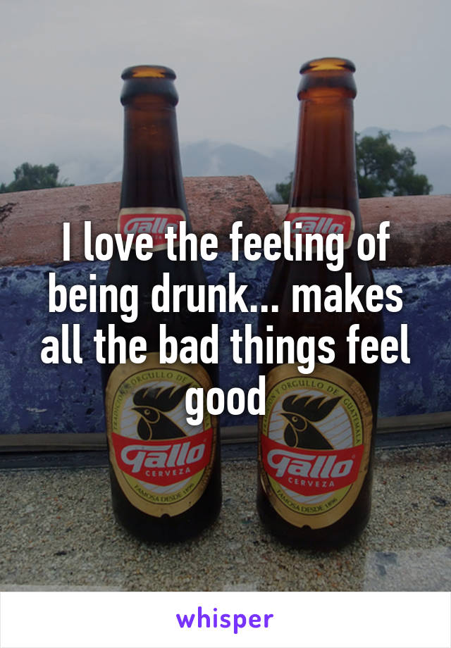 I love the feeling of being drunk... makes all the bad things feel good