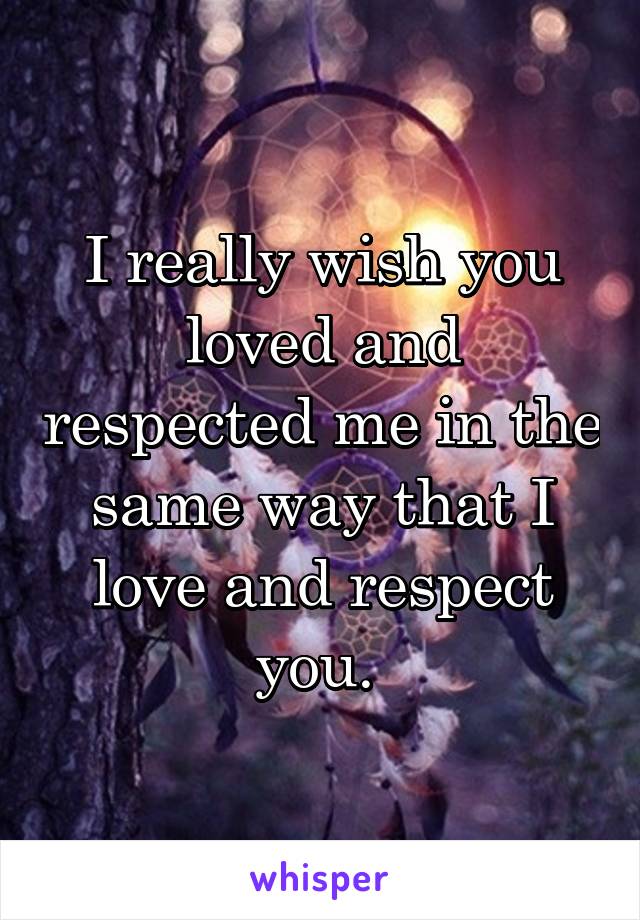 I really wish you loved and respected me in the same way that I love and respect you. 