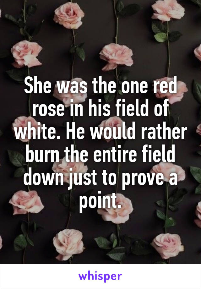 She was the one red rose in his field of white. He would rather burn the entire field down just to prove a point.