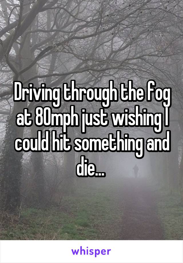 Driving through the fog at 80mph just wishing I could hit something and die... 