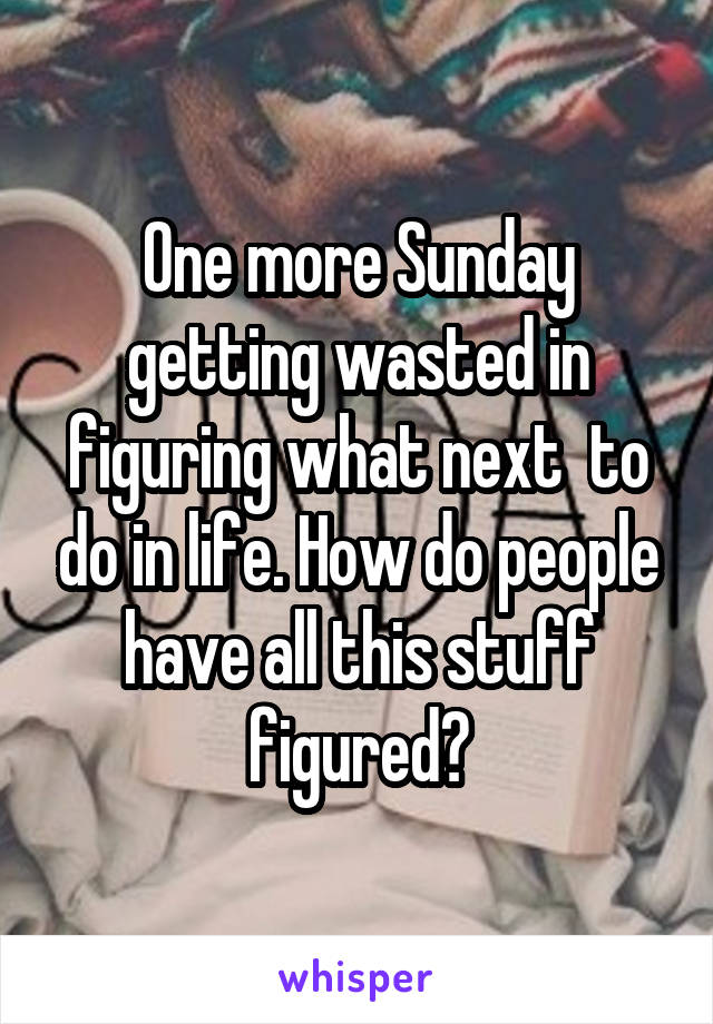 One more Sunday getting wasted in figuring what next  to do in life. How do people have all this stuff figured?