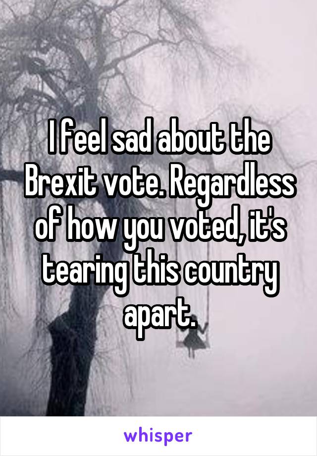 I feel sad about the Brexit vote. Regardless of how you voted, it's tearing this country apart.