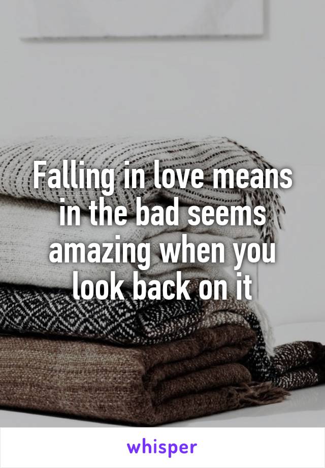 Falling in love means in the bad seems amazing when you look back on it