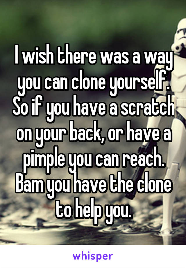 I wish there was a way you can clone yourself. So if you have a scratch on your back, or have a pimple you can reach. Bam you have the clone to help you.