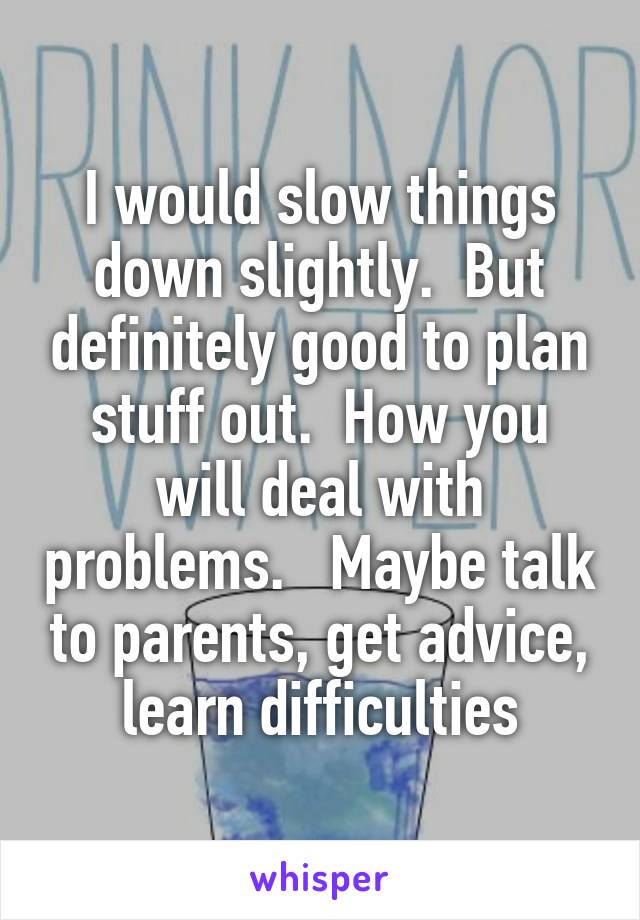 I would slow things down slightly.  But definitely good to plan stuff out.  How you will deal with problems.   Maybe talk to parents, get advice, learn difficulties