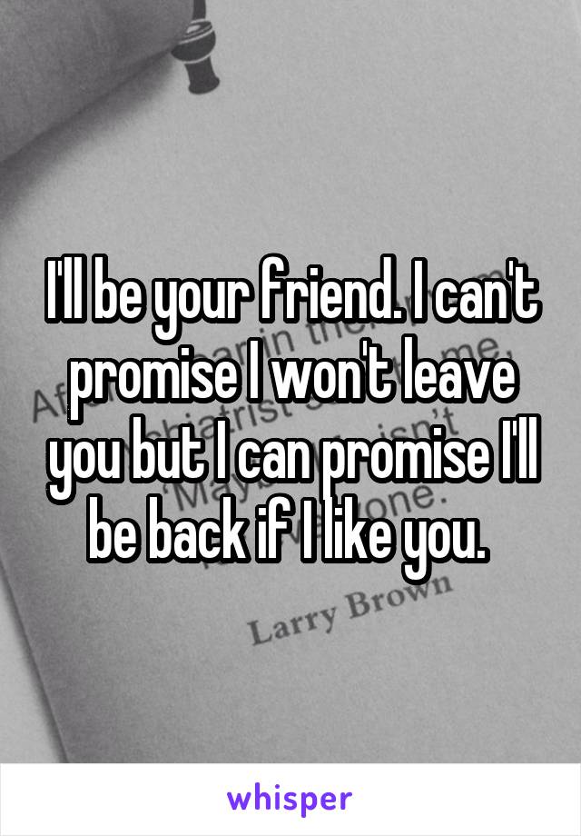 I'll be your friend. I can't promise I won't leave you but I can promise I'll be back if I like you. 