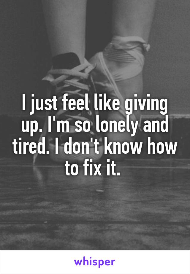 I just feel like giving up. I'm so lonely and tired. I don't know how to fix it. 