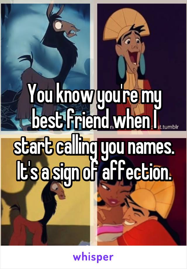 You know you're my best friend when I start calling you names. It's a sign of affection.