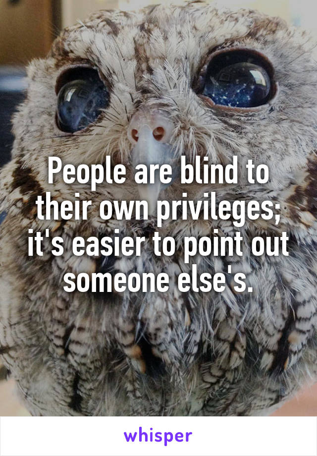 People are blind to their own privileges; it's easier to point out someone else's.