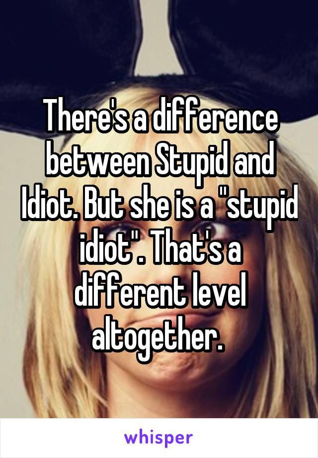 There's a difference between Stupid and Idiot. But she is a "stupid idiot". That's a different level altogether. 