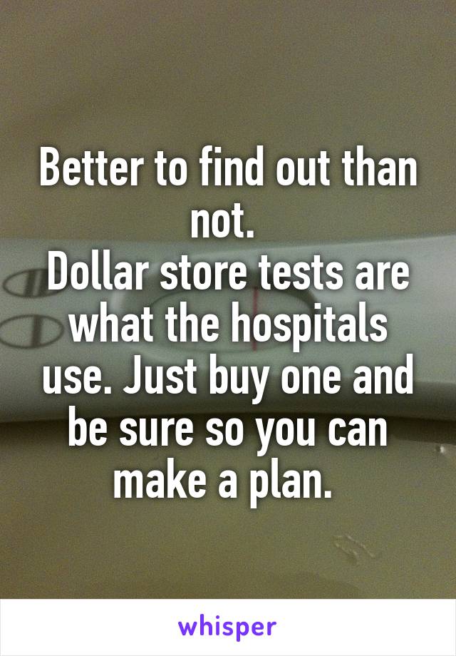 Better to find out than not. 
Dollar store tests are what the hospitals use. Just buy one and be sure so you can make a plan. 