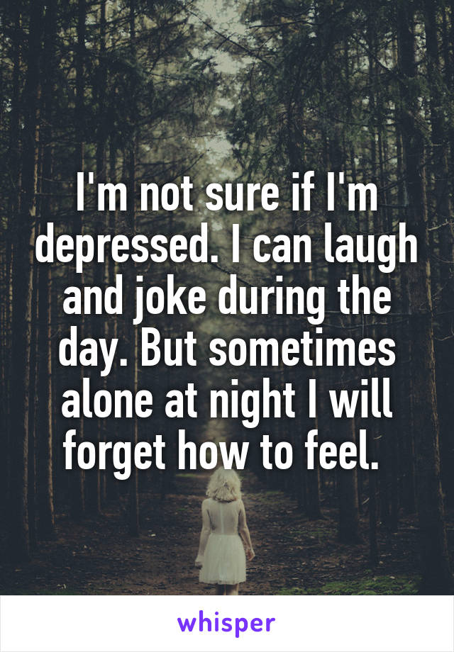 I'm not sure if I'm depressed. I can laugh and joke during the day. But sometimes alone at night I will forget how to feel. 