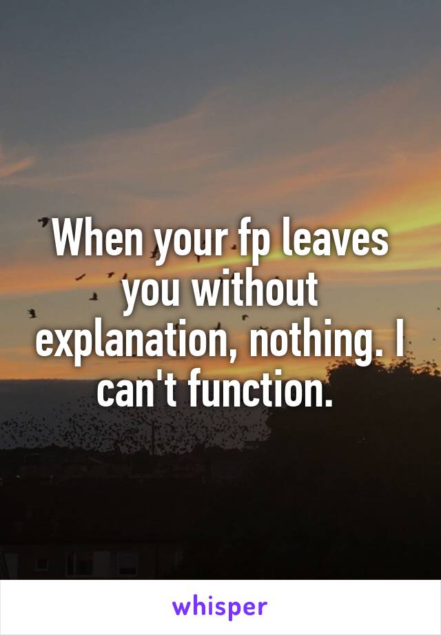 When your fp leaves you without explanation, nothing. I can't function. 