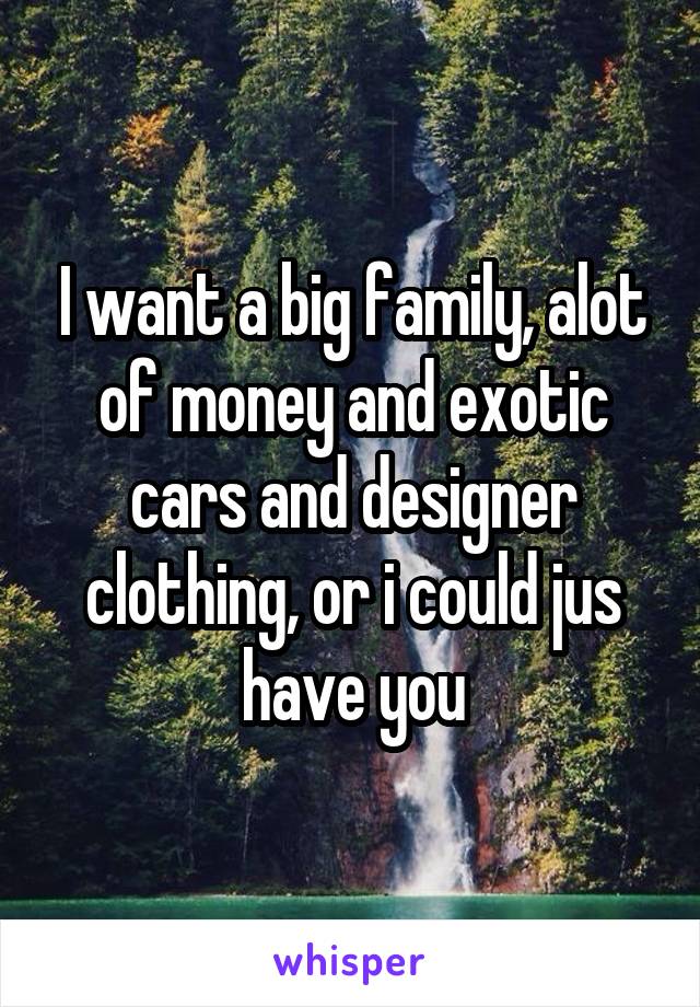 I want a big family, alot of money and exotic cars and designer clothing, or i could jus have you