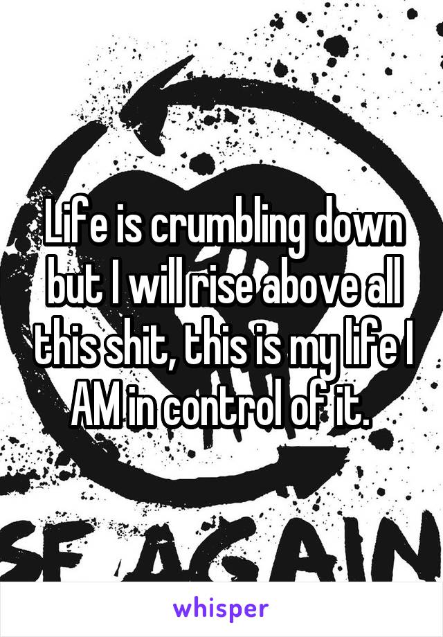 Life is crumbling down but I will rise above all this shit, this is my life I AM in control of it. 