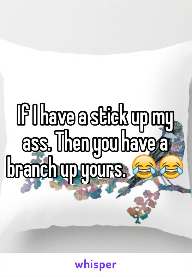 If I have a stick up my ass. Then you have a branch up yours. 😂😂