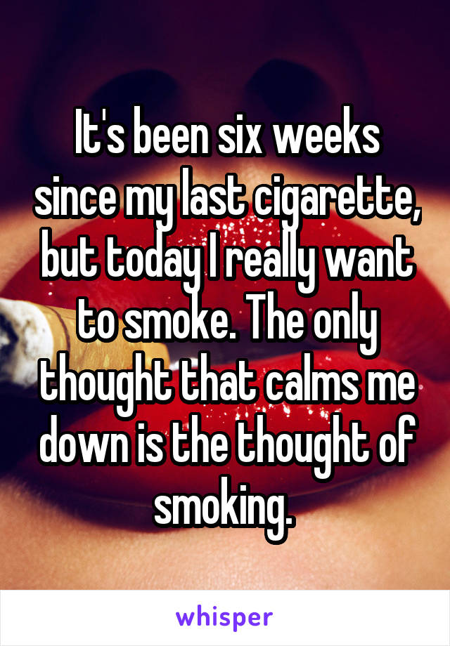 It's been six weeks since my last cigarette, but today I really want to smoke. The only thought that calms me down is the thought of smoking. 