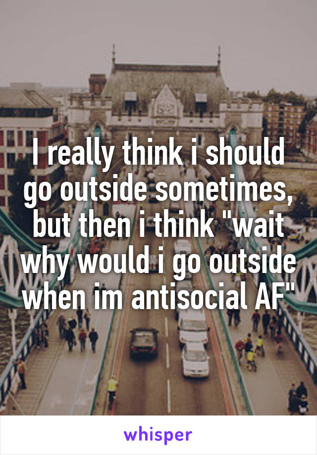 I really think i should go outside sometimes, but then i think "wait why would i go outside when im antisocial AF"