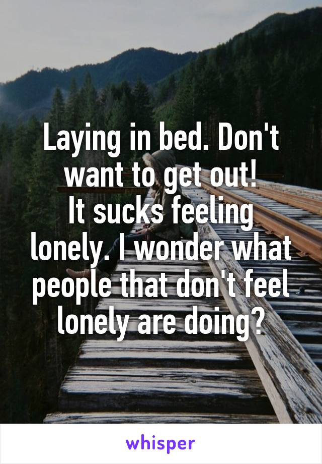 Laying in bed. Don't want to get out!
It sucks feeling lonely. I wonder what people that don't feel lonely are doing?