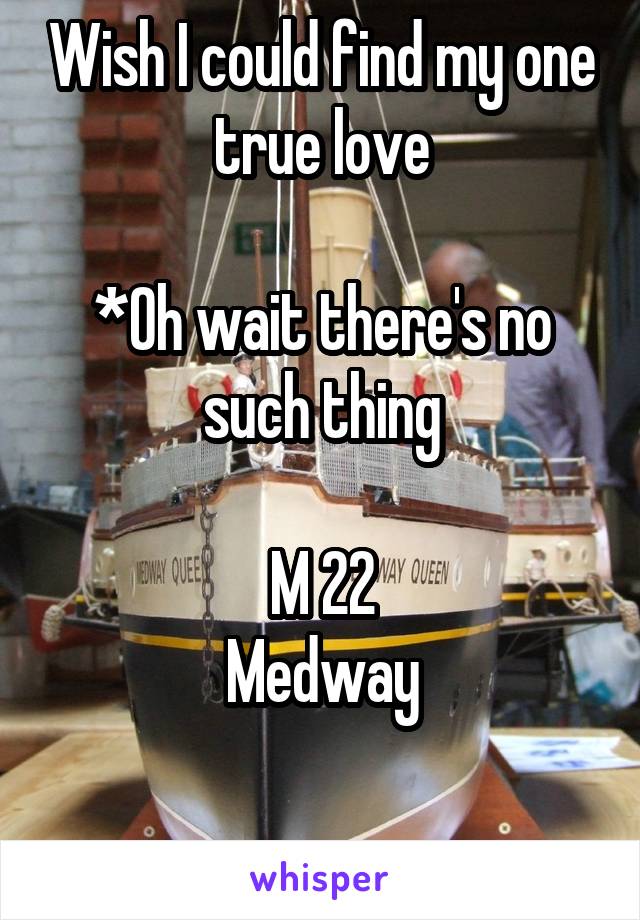 Wish I could find my one true love

*Oh wait there's no such thing

M 22
Medway


