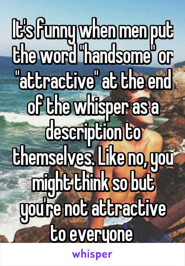 It's funny when men put the word "handsome" or "attractive" at the end of the whisper as a description to themselves. Like no, you might think so but you're not attractive to everyone 