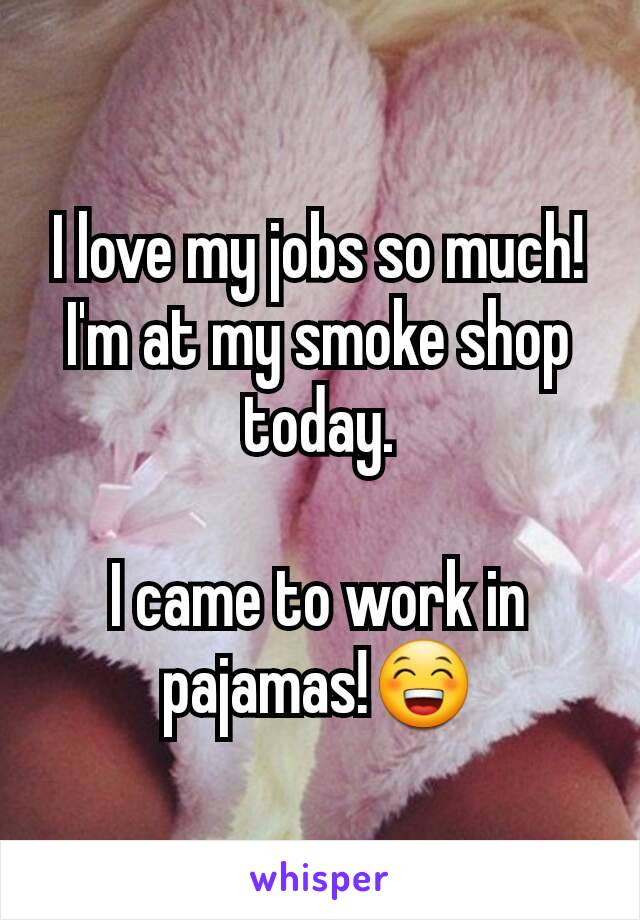 I love my jobs so much! I'm at my smoke shop today.

I came to work in pajamas!😁