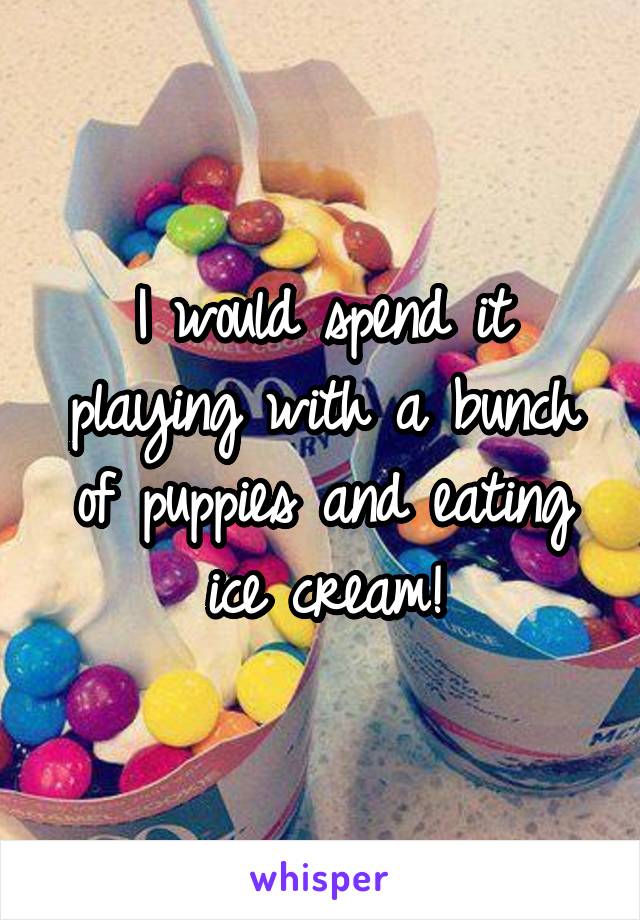 I would spend it playing with a bunch of puppies and eating ice cream!