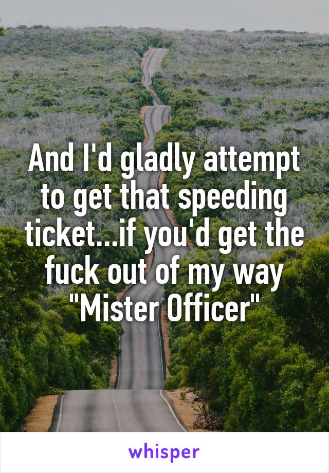 And I'd gladly attempt to get that speeding ticket...if you'd get the fuck out of my way "Mister Officer"
