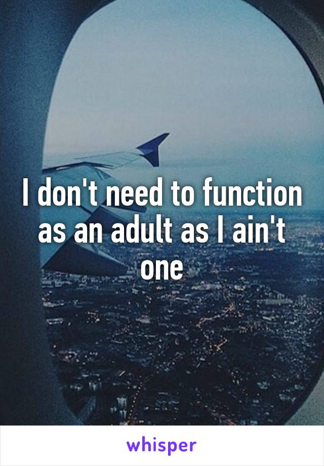 I don't need to function as an adult as I ain't one