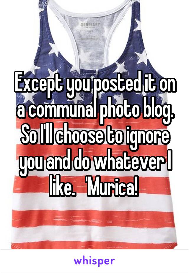 Except you posted it on a communal photo blog. So I'll choose to ignore you and do whatever I like.   'Murica! 