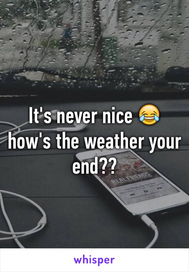 It's never nice 😂 how's the weather your end?? 