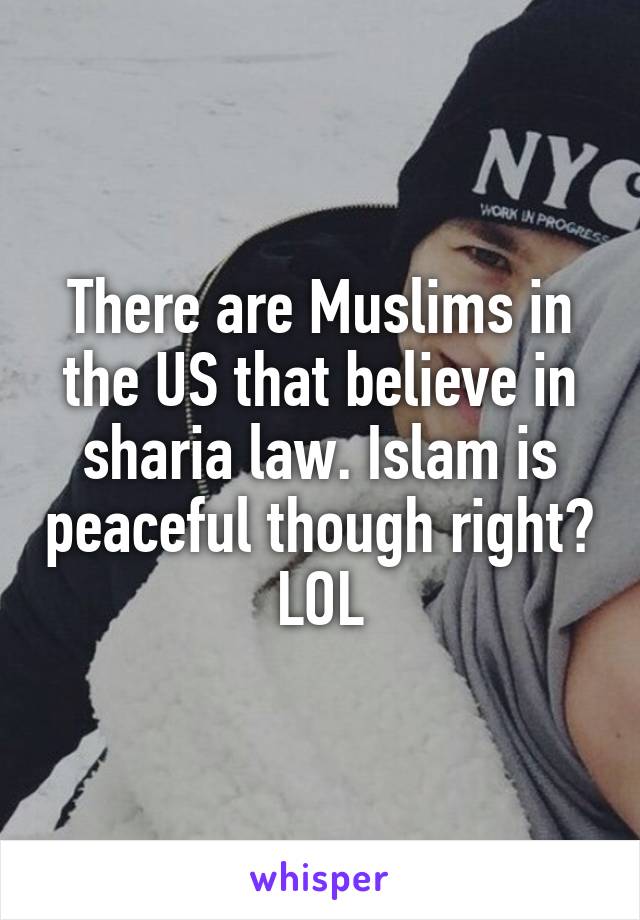 There are Muslims in the US that believe in sharia law. Islam is peaceful though right? LOL