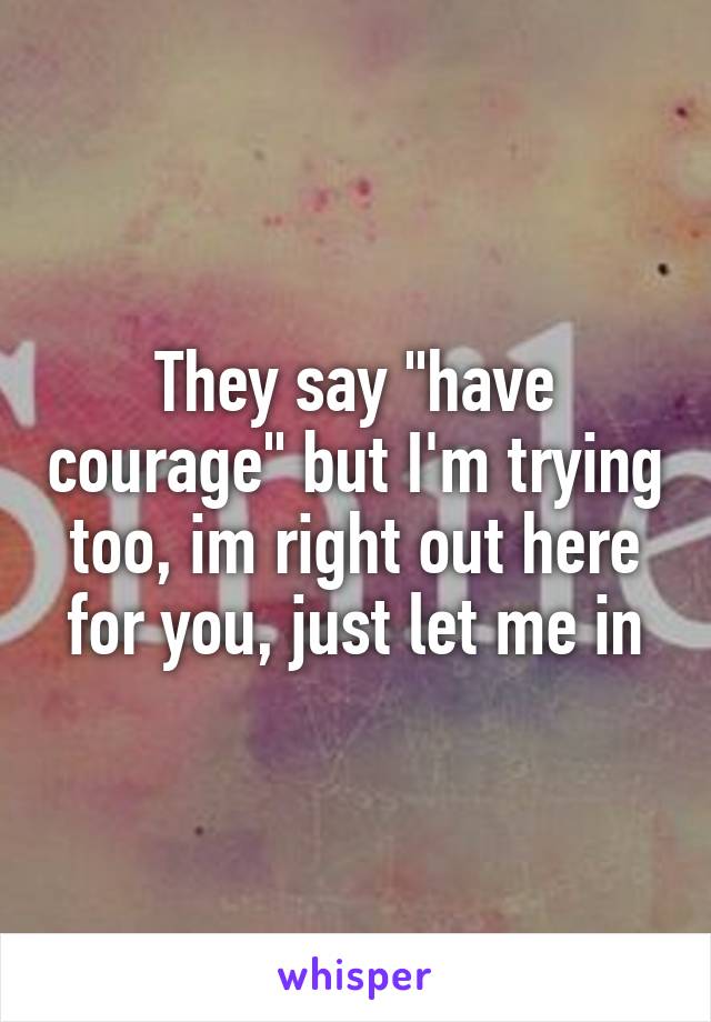 They say "have courage" but I'm trying too, im right out here for you, just let me in