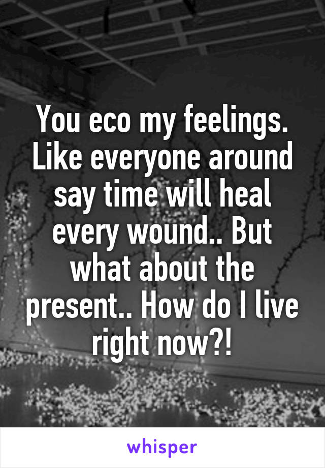 You eco my feelings. Like everyone around say time will heal every wound.. But what about the present.. How do I live right now?!