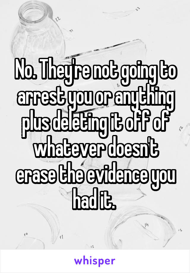 No. They're not going to arrest you or anything plus deleting it off of whatever doesn't erase the evidence you had it. 