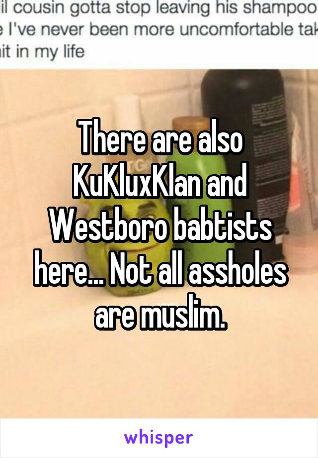 There are also KuKluxKlan and Westboro babtists here... Not all assholes are muslim.