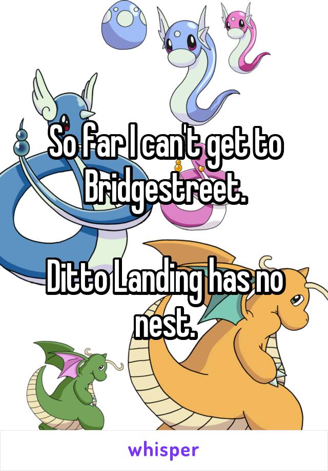 So far I can't get to Bridgestreet.

Ditto Landing has no nest.