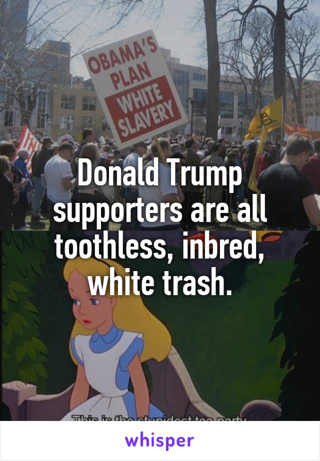 Donald Trump supporters are all toothless, inbred, white trash.